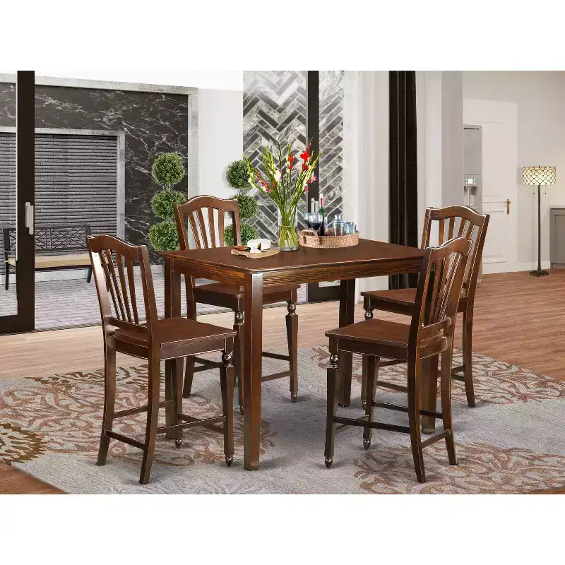HomeStock Set da pranzo in 5 pezzi con ripiano in legno massello finitura mogano - Posti a sedere per 4 persone