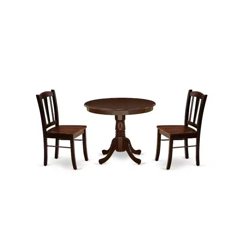 3-Piece Mahogany Finish Solid Wood Top - Dining Room Set - Seats-4