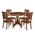 5Pc Dining Set - 36 Round Table & 4 Wood Chairs - Eclectic Style