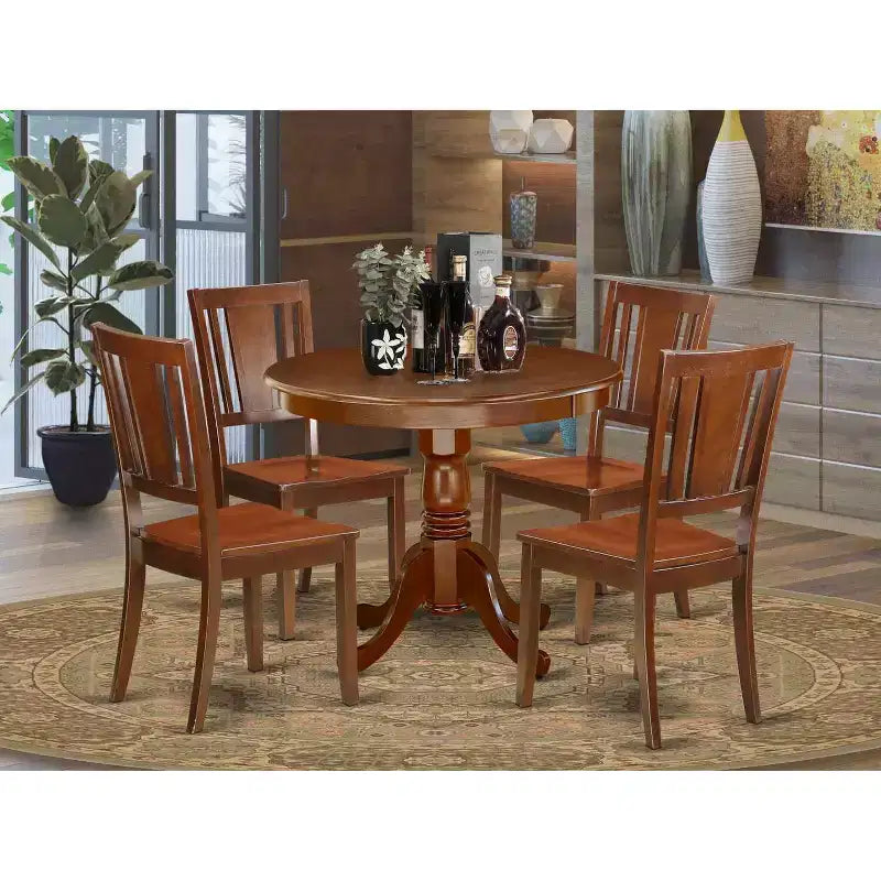 Set da pranzo 5 pezzi - Tavolo rotondo da 36 pollici e 4 sedie in legno - Stile eclettico