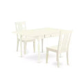 HomeStock 3-Pc Linen White Finish Solid Wood Top with Dropleaf Dining Table Set