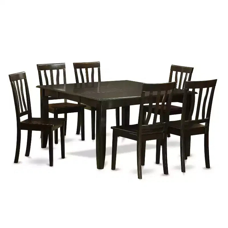 HomeStock 7-Piece Square Cappuccino Finish Solid Wood Top Dining Table with 6-Chairs