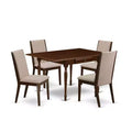 5-Piece Mahogany Finish Solid Wood Top - Rectangular Dining Room Set with Leaf - Seats 4