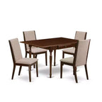 5-Piece Mahogany Finish Solid Wood Top - Rectangular Dining Room Set with Leaf - Seats 4