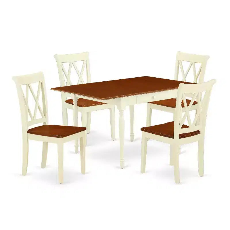 HomeStock 5-Pc Buttermilk and Cherry Solid Wood Top-Dining Room Set with Dropleaf-Seats 4
