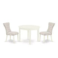 Round Dinette Set - 3 Piece Kitchen Table & Chairs - Linen White Finish - Modern Parson Design