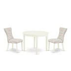 Round Dinette Set - 3 Piece Kitchen Table & Chairs - Linen White Finish - Modern Parson Design