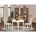 Ensemble de salle à manger rond - Table et chaises de cuisine 3 pièces - Fini blanc lin - Design Parson moderne