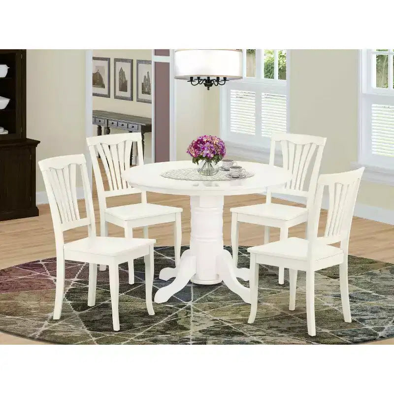 Set da pranzo stile Southwestern, 5 pezzi, tavolo rotondo e sedie - Tavolo da 42 pollici, design a doghe verticali
