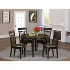 HomeStock Tavolo da pranzo rotondo a 5 pezzi con ripiano in legno massiccio, finitura color cappuccino, con 4 sedie
