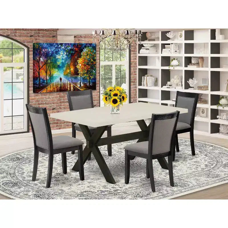 HomeStock Tavolo da pranzo con piano in legno massello e finitura in rovere naturale a 5 pezzi con 4 sedie