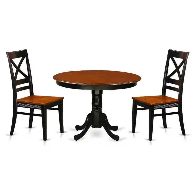 HomeStock 3-Pc Black and Cherry Finish Solid Wood Top - Round Dining Room Set - Seats 4