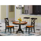 HomeStock Set da pranzo rotondo da 3 pezzi con piano in legno massello, finitura nera e ciliegio - 4 posti a sedere