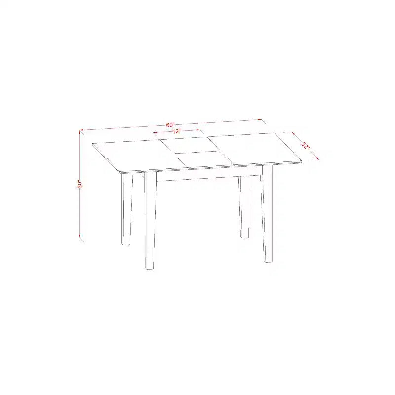 HomeStock Set da pranzo 5 pezzi in legno massello con finitura marrone sella, piano del tavolo e prolunga – 4 posti a sedere