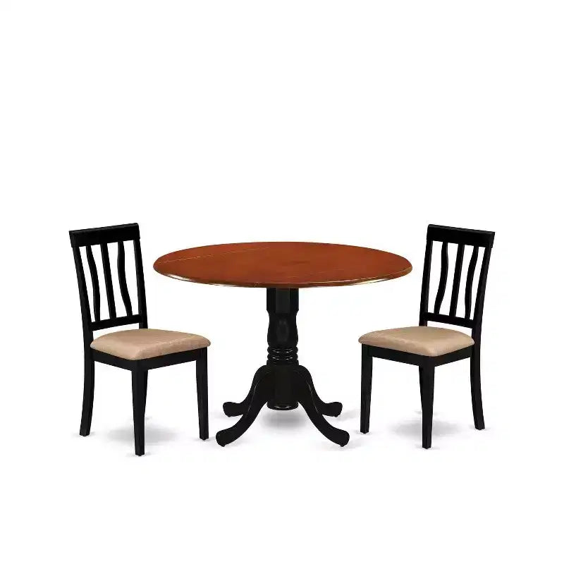Kitchen Dining Set - Round Table with 2 Wood Chairs - Modern Dining Room Furniture