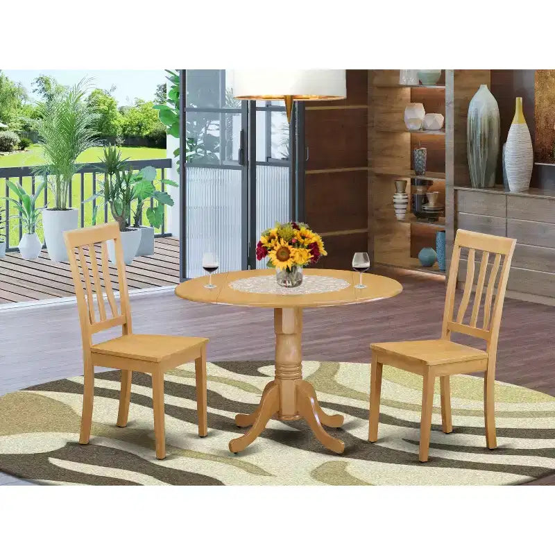 Set pranzo da cucina - Tavolo rotondo con 2 sedie in legno - Mobili moderni per sala da pranzo