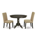 Round Dining Table Set 3pc - 42 Table & 2 Parson Chairs - Cappuccino Finish - Linen Fabric - Home Dining Room