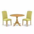 3-Piece Natural Oak Finish Solid Wood Top - Dining Room Set with High Back - Seats 4