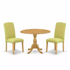 3-Piece Natural Oak Finish Solid Wood Top - Dining Room Set with High Back - Seats 4