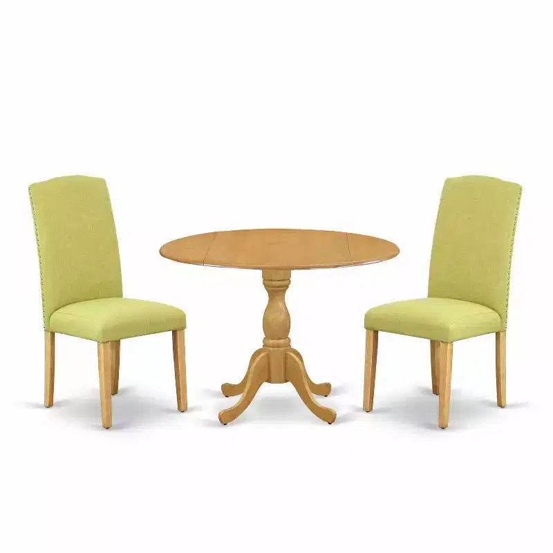 3-Piece Natural Oak Finish Solid Wood Top - Dining Room Set with High Back - Seats 4