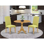 Set da pranzo da 3 pezzi con piano in legno massello con finitura in rovere naturale, con schienale alto - 4 posti