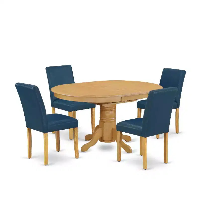 Tuscan Oval Dining Set 5pc - 42-60 Table w/ Leaf & 4 PU Leather Chairs - HomeStock