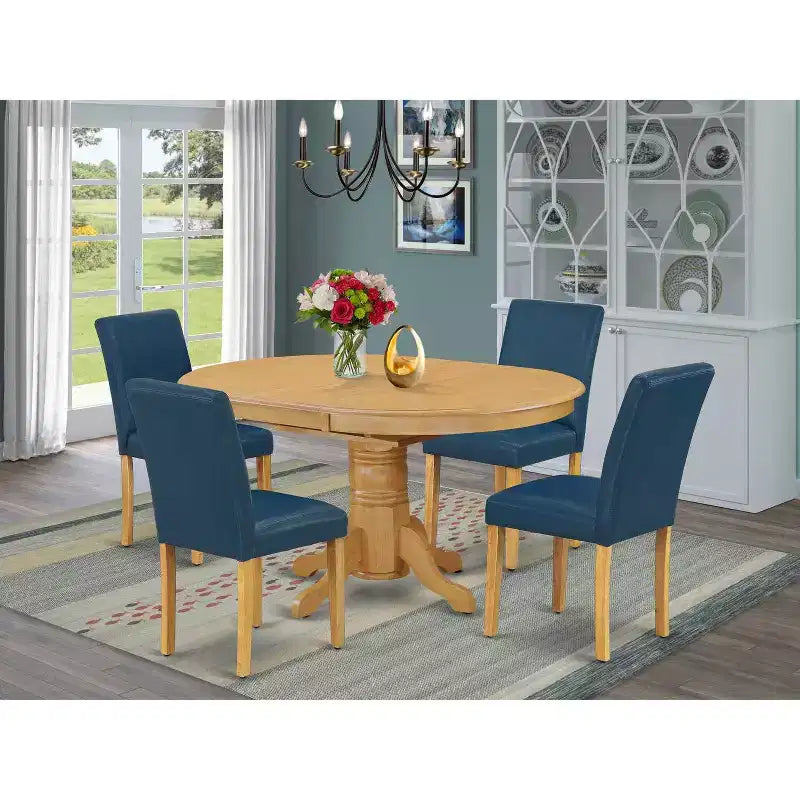 Set da pranzo ovale toscano 5 pezzi - Tavolo 42-60 con prolunga e 4 sedie in pelle PU - HomeStock