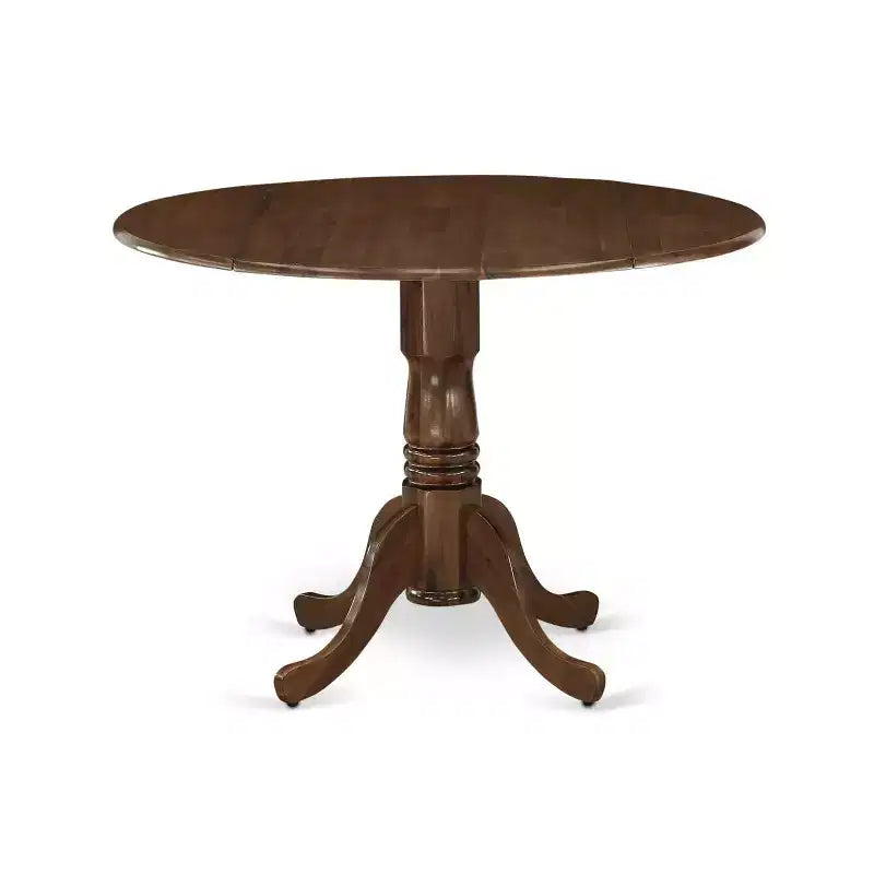 3-Piece Antique Walnut Finish Solid Wood Top-Round Upholstered Dining Room Set -Seats 4