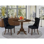 Set da 3 pezzi per sala da pranzo con tavolo rotondo imbottito in legno massello finitura noce antico - 4 posti