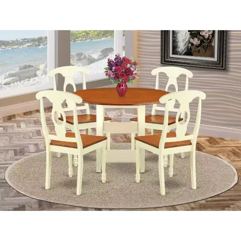 Set da pranzo 5 pezzi tavolo e sedie rotondi - Finitura ciliegio al burro - Set tavolo per piccola cucina