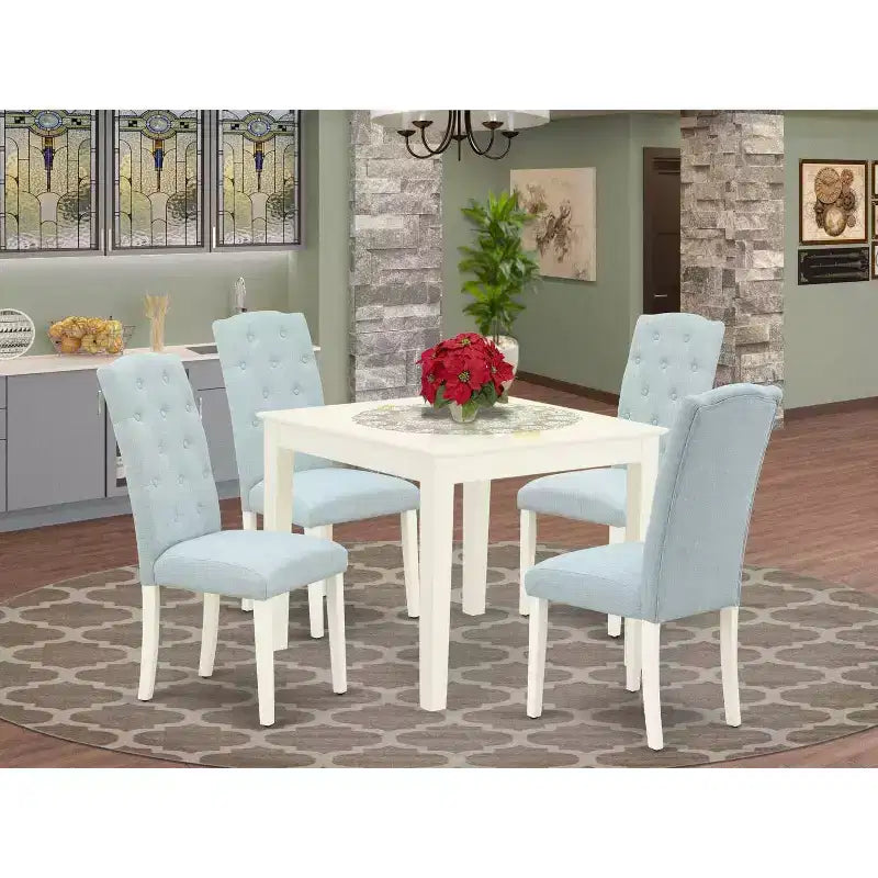 HomeStock Set da Pranzo Quadrato da 5 Pezzi con Piano in Legno Massello Finitura Bianco Lino - 4 Posti