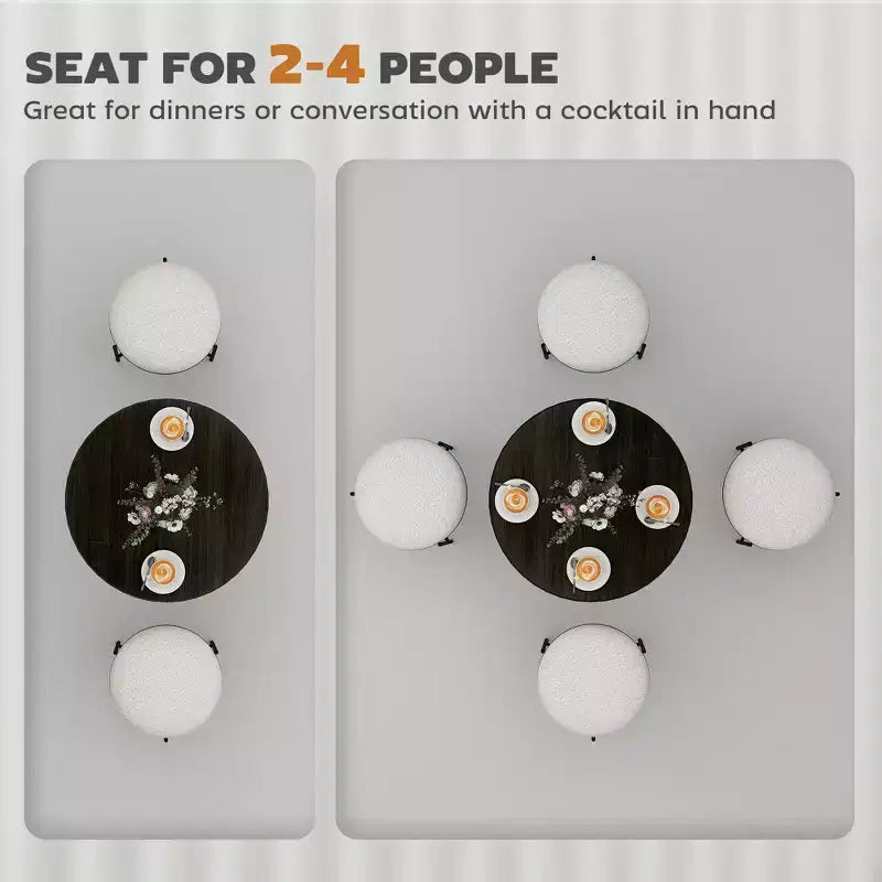 Table à manger ronde pour 2 à 4 personnes, petite table de cuisine avec plateau aspect bois