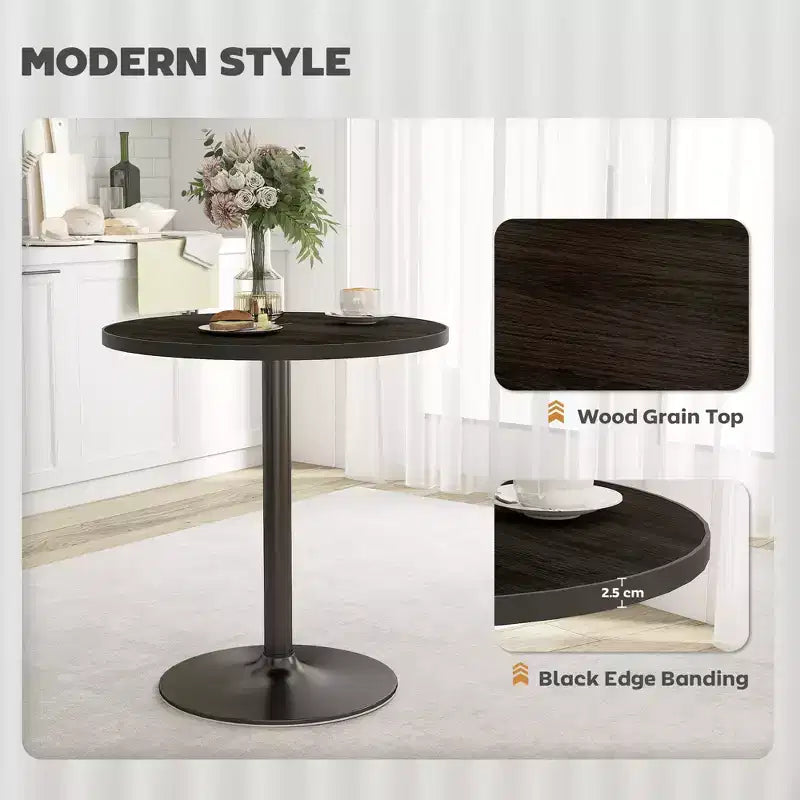 Table à manger ronde pour 2 à 4 personnes, petite table de cuisine avec plateau aspect bois