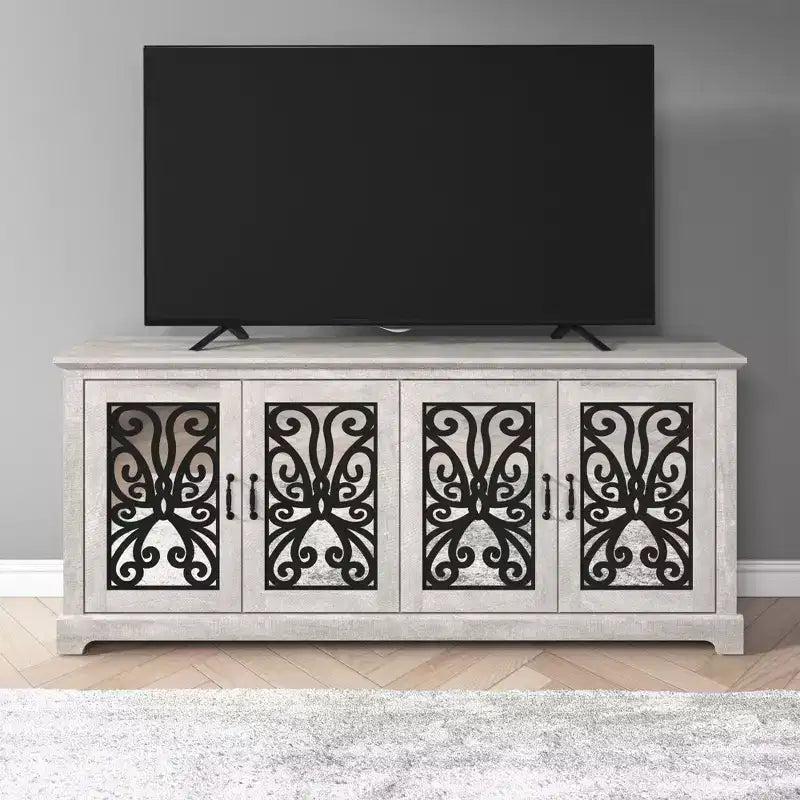 GALANO Traditional Mirrored Door TV Stand with Adjustable Shelves 68.2 W x 17.2 D x 29.3 H
