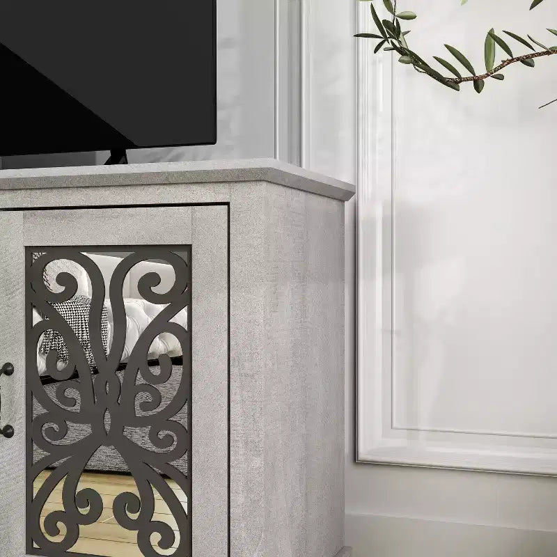 Meuble TV traditionnel GALANO avec portes à miroir et étagères réglables 68,2 L x 17,2 P x 29,3 H