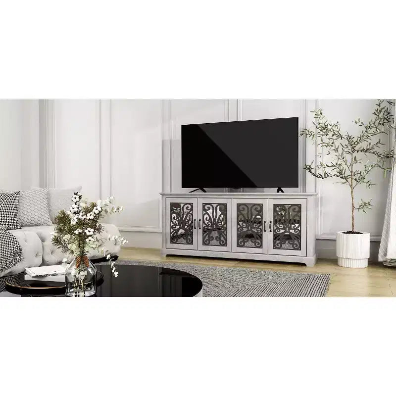 Meuble TV traditionnel GALANO avec portes à miroir et étagères réglables 68,2 L x 17,2 P x 29,3 H