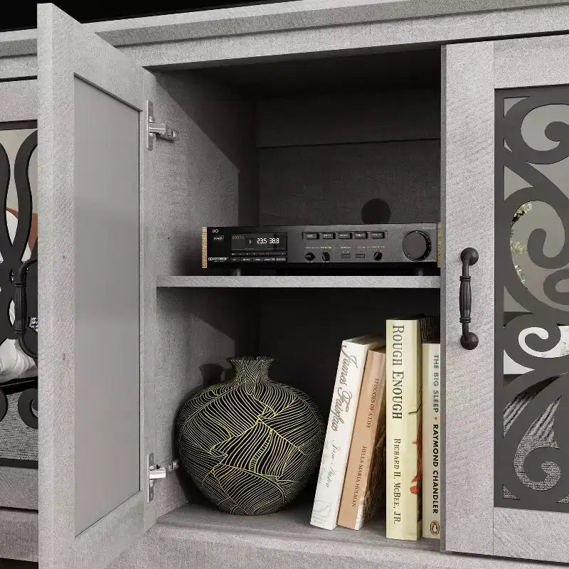 Meuble TV traditionnel GALANO avec portes à miroir et étagères réglables 68,2 L x 17,2 P x 29,3 H