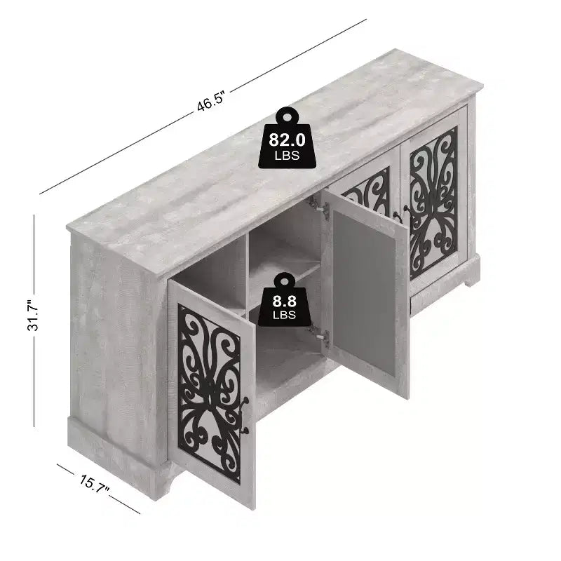 Meuble TV traditionnel GALANO avec portes à miroir et étagères réglables 68,2 L x 17,2 P x 29,3 H