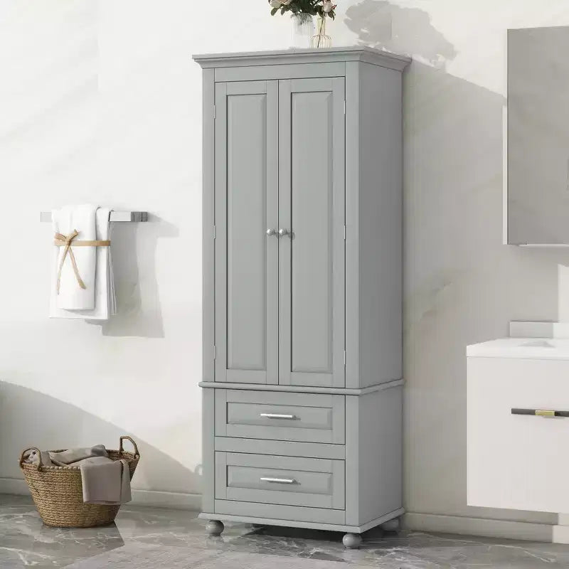 GDFStudio Norton, armadietto moderno in legno da bagno, indipendente, con due cassetti, ripiano regolabile e armadietto chiuso