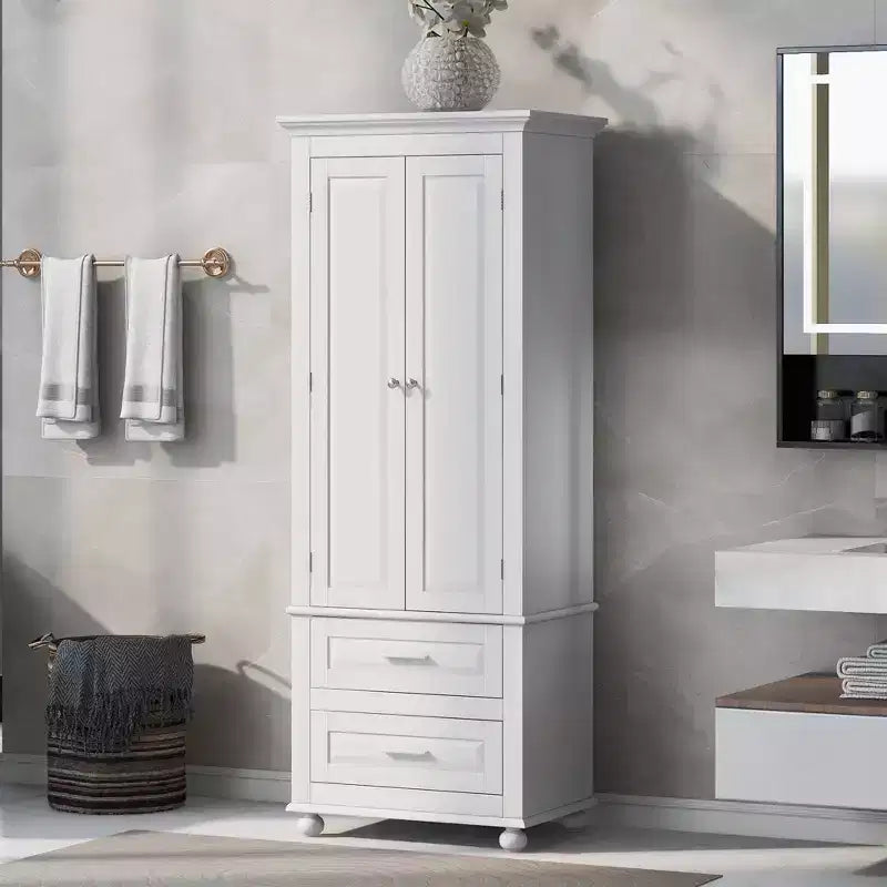 GDFStudio Norton, armadietto moderno in legno da bagno, indipendente, con due cassetti, ripiano regolabile e armadietto chiuso
