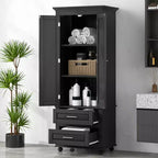 GDFStudio Norton Modern Wood Freestanding Bathroom Storage Cabinet with Two Drawers, Adjustable Shelf and Enclosed Cabinet