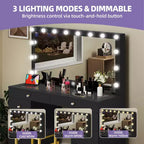 Coiffeuse avec grand miroir éclairé, table de maquillage 14 lumières avec 8 grands tiroirs et station de recharge, coiffeuse de maquillage