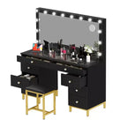 Coiffeuse avec grand miroir éclairé, table de maquillage 14 lumières avec 8 grands tiroirs et station de recharge, coiffeuse de maquillage