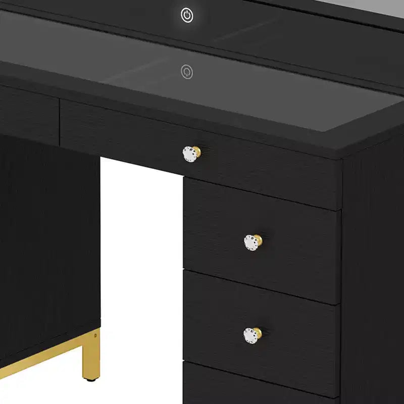Coiffeuse avec grand miroir éclairé, table de maquillage 14 lumières avec 8 grands tiroirs et station de recharge, coiffeuse de maquillage