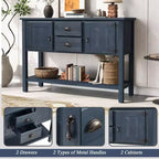 TUYOHW 46 Tavolo Consolle in Legno di Pino con 2 Armadietti e 2 Cassetti, Credenza a Buffet con Ripiano Aperto, Tavolo Rustico da Ingresso per Soggiorno, Corridoio
