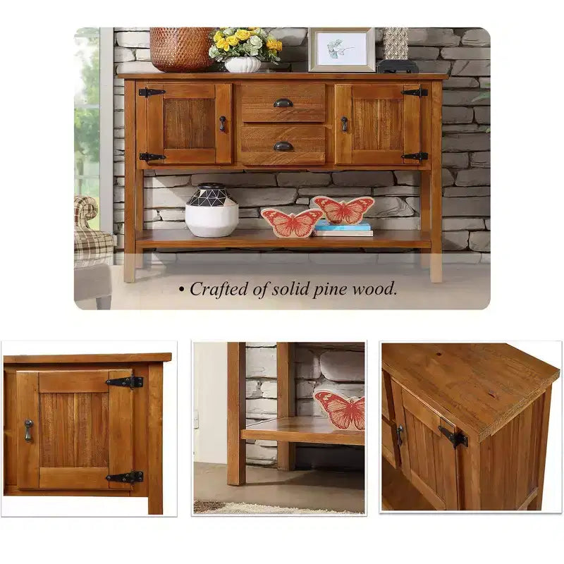 TUYOHW 46 Tavolo Consolle in Legno di Pino con 2 Armadietti e 2 Cassetti, Credenza a Buffet con Ripiano Aperto, Tavolo Rustico da Ingresso per Soggiorno, Corridoio
