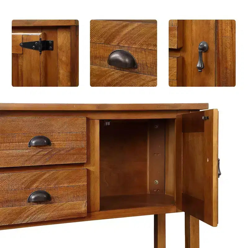 TUYOHW 46 Tavolo Consolle in Legno di Pino con 2 Armadietti e 2 Cassetti, Credenza a Buffet con Ripiano Aperto, Tavolo Rustico da Ingresso per Soggiorno, Corridoio