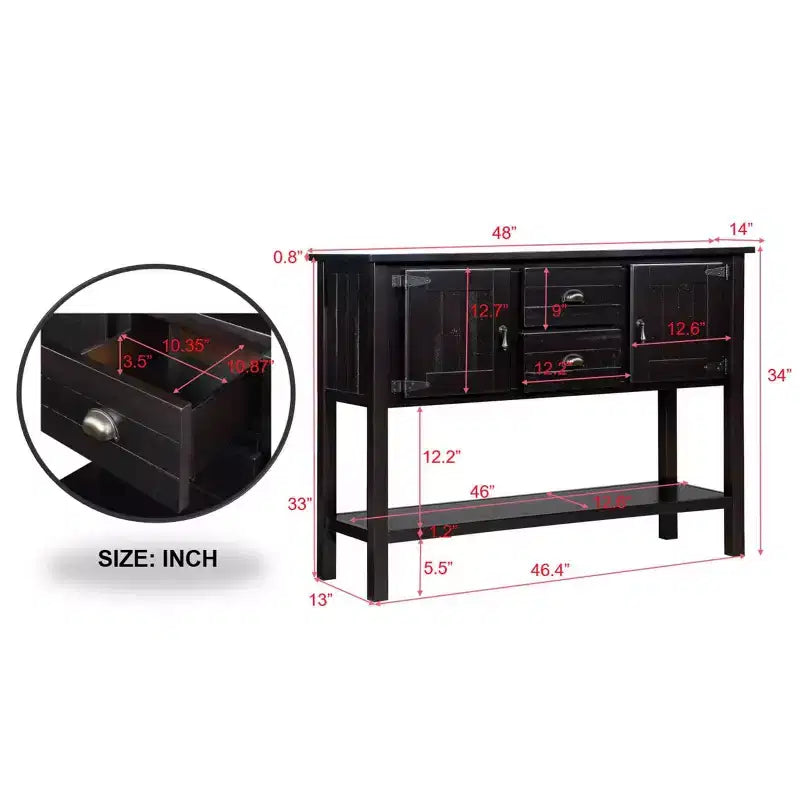 TUYOHW 46 Tavolo Consolle in Legno di Pino con 2 Armadietti e 2 Cassetti, Credenza a Buffet con Ripiano Aperto, Tavolo Rustico da Ingresso per Soggiorno, Corridoio