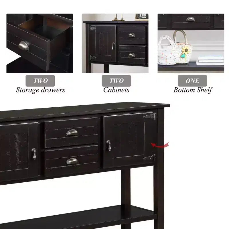 TUYOHW 46 Tavolo Consolle in Legno di Pino con 2 Armadietti e 2 Cassetti, Credenza a Buffet con Ripiano Aperto, Tavolo Rustico da Ingresso per Soggiorno, Corridoio