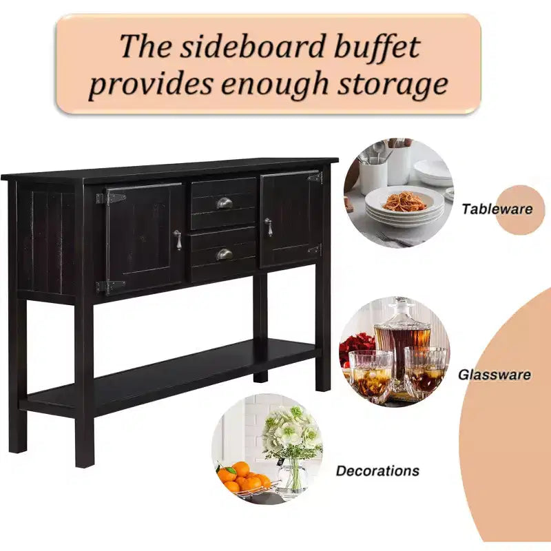 TUYOHW 46 Tavolo Consolle in Legno di Pino con 2 Armadietti e 2 Cassetti, Credenza a Buffet con Ripiano Aperto, Tavolo Rustico da Ingresso per Soggiorno, Corridoio